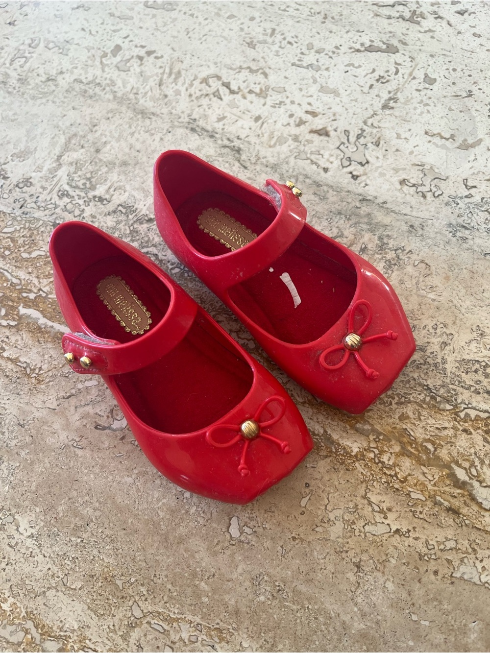 Mini Melissa Red Glossy Mary Jane Shoes with Bow